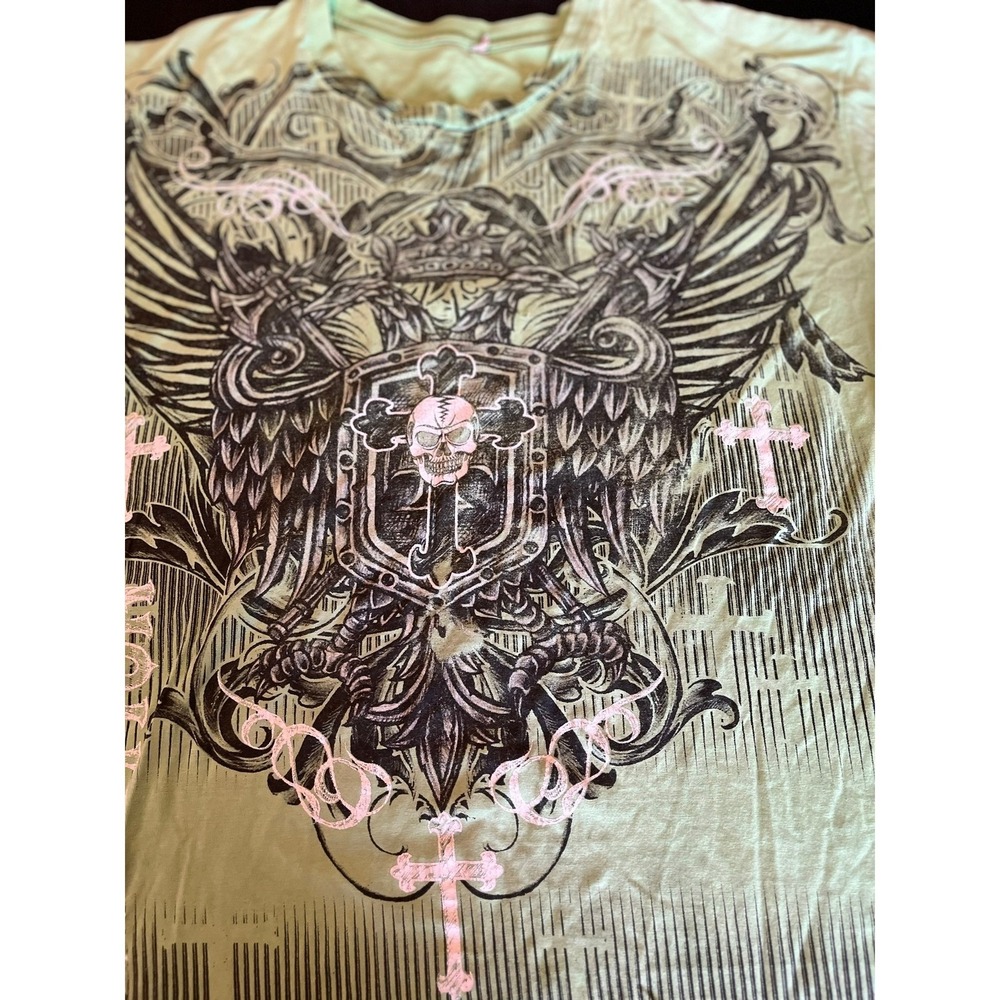 Vintage‎ Style Graphic T-Shirt Salvation Skull Cross Green Design - Picture 3 of 7